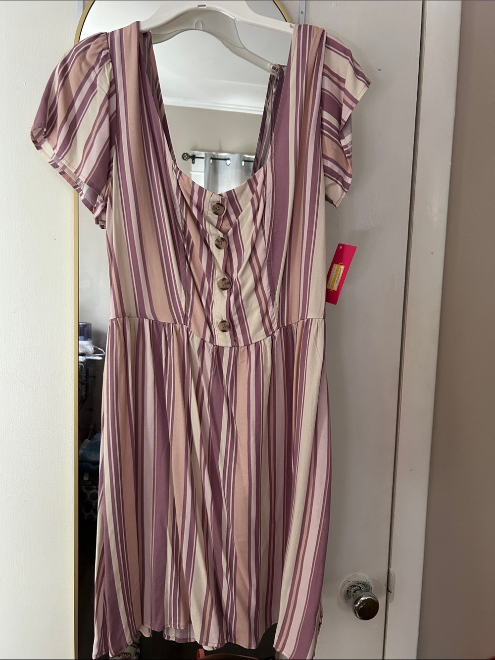 Xhilaration Purple & Cream Striped Button-Front Mini Dress
